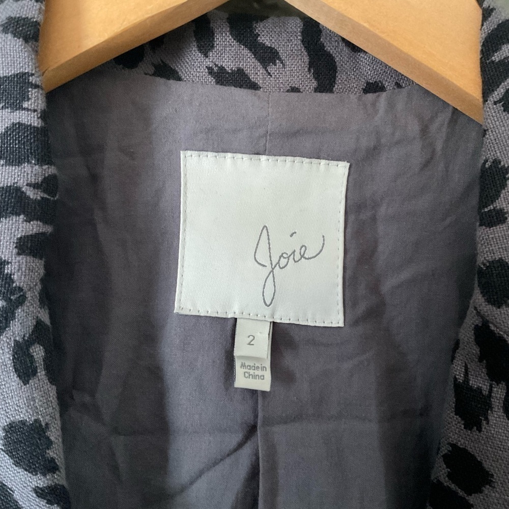 Joie Grey Leopard Print Linen Blazer 2 - Picture 4 of 7